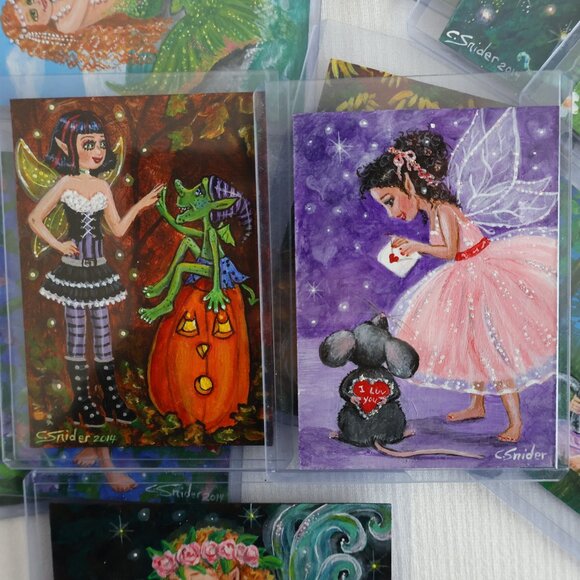 Miniature Art - ACEO - Fairy Art - Cute Animal Art - Art Cards for Trading - Picture 7 of 13